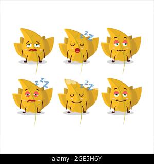 Cartoon character of conkers yellow leafz with sleepy expression. Vector illustration Stock Vector