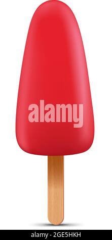 Red ice cream with popsicle stick. Realistic vector illustration isolated on white background. Stock Vector