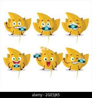 Photographer profession emoticon with conkers yellow leafz cartoon character. Vector illustration Stock Vector
