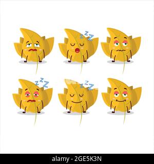 Cartoon character of conkers yellow leafz with sleepy expression. Vector illustration Stock Vector