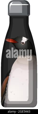 A black thermos bottle with penguin pattern illustration Stock Vector