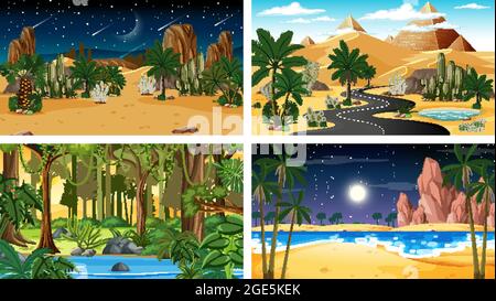 Four different nature horizontal scenes illustration Stock Vector