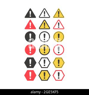 Warning sign with exclamation mark. Caution, danger and beware vector icon set. Stock Vector