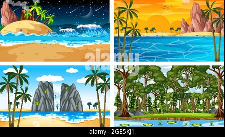 Four different nature horizontal scenes illustration Stock Vector