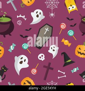 Halloween elements seamless pattern. Halloween background. Vector illustration Stock Vector