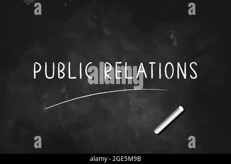 PUBLIC RELATIONS written with chalk on blackboard icon logo design vector illustration Stock Vector