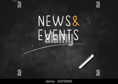 NEWS AND EVENTS  written with chalk on blackboard icon logo design vector illustration Stock Vector