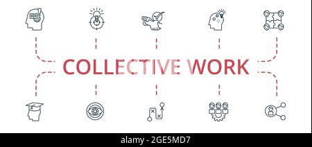 Collective Work icon set. Contains editable icons theme such as good dwcision, trust, share and more. Stock Vector