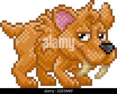 Sabre Tooth Tiger Pixel Art Video Game Cartoon Stock Vector
