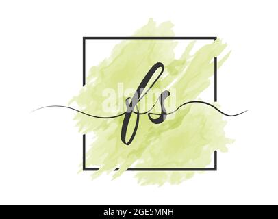 calligraphic lowercase letters F and S are written in a solid line on a colored background in a frame. Simple Style Stock Vector