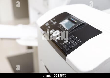 Close up of printer or photocopier control panel, selective focus Stock Photo