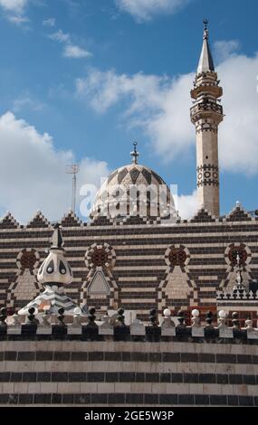 Abu Darwish Mosque, Amman, Jordan. Black and White Mosque Stock Photo