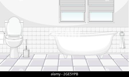 Bathroom interior design with furniture and bathtub illustration Stock Vector