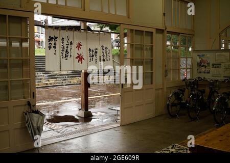 yudanaka, nagano, japan, 2021-13-8 , exit of the Yudanaka onsen station. Stock Photo