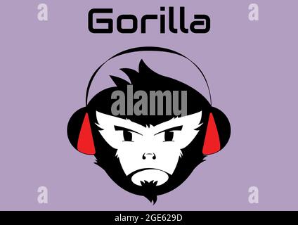 Composition of gorilla text over gorilla wearing headphones icon Stock Photo