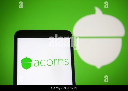 Ukraine. 16th Aug, 2021. In this photo illustration an Acorns logo is seen on a smartphone screen. Credit: SOPA Images Limited/Alamy Live News Stock Photo