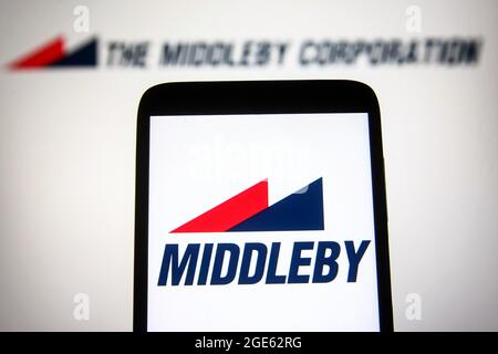 Ukraine. 16th Aug, 2021. In this photo illustration a Middleby Corporation logo is seen on a smartphone and a pc screen. Credit: SOPA Images Limited/Alamy Live News Stock Photo