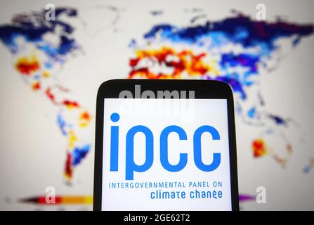 Ukraine. 16th Aug, 2021. In this photo illustration an Intergovernmental Panel on Climate Change (IPCC) logo is seen on a smartphone screen. Credit: SOPA Images Limited/Alamy Live News Stock Photo