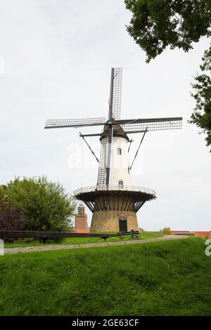 Windmill 'de witte juffer' in IJzendijke, the Netherlands Stock Photo