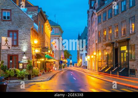 QUEBEC CITY, QUEBEC, CANADA - September 23, 2019 : Old town area in Quebec  city, Canada at twilight Stock Photo