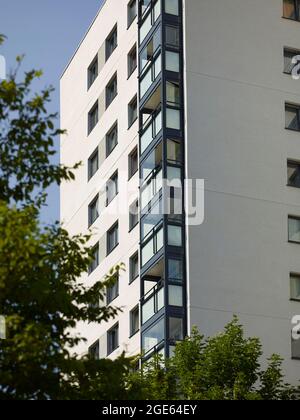 Re-clad high rises residential buildings, Halifax, West Yorkshire, northern England,UK Stock Photo