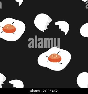 Cute seamless fried egg with cracked shell pattern. Made in vector. Stock Vector