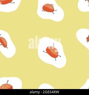 Cute seamless Fried Eggs pattern on yellow background. Vector illustration. Stock Vector