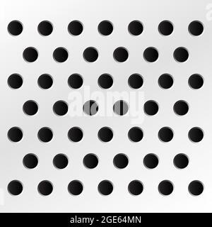 Peg board with round holes. Grey peg board perforated texture background for working bench tools. Vector illustration. Stock Vector
