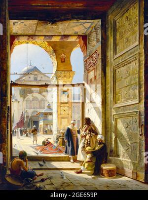 Syria: The Gate of the Great Umayyad Mosque, Damascus. Painting by Gustav Bauernfeind (1848-1904), 1890.  Gustav Bauernfeind (4 September 1848, Sulz am Neckar - 24 December 1904, Jerusalem) was a German painter, illustrator and architect of partly Jewish origin. He is considered to be one of the most notable Orientalist painters of Germany. Stock Photo