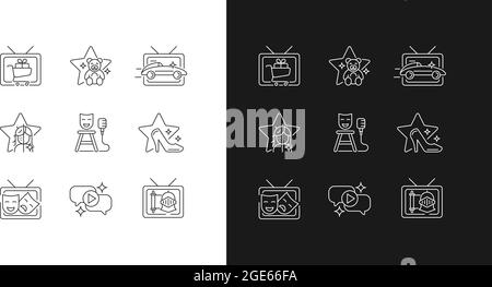 Television show linear icons set for dark and light mode Stock Vector