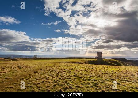 A winter’s day at Kemerton Camp Iron Age Hillfort and Parson’s Folly on Bredon Hill, Worcestershire, England Stock Photo