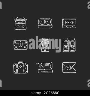 Vintage-inspired style chalk white icons set on dark background Stock Vector