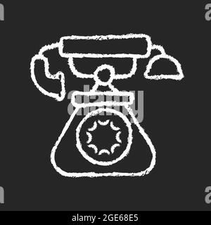 Vintage telephone chalk white icon on dark background Stock Vector