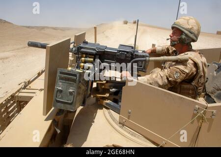 British Army 2 Scots Mastiff convoy en route from Musa Qala to FOB Edinburgh, Helmand Province, Afghanistan. Stock Photo