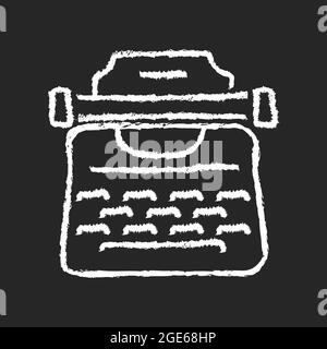 Vintage typewriter chalk white icon on dark background Stock Vector