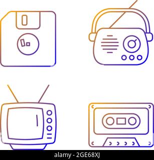 Collectible vintage stuff gradient linear vector icons set Stock Vector