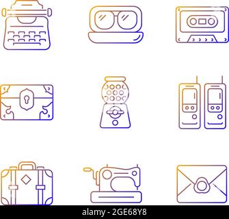 Vintage-inspired style gradient linear vector icons set Stock Vector