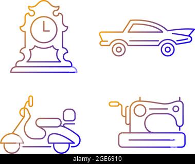 Retro collectables gradient linear vector icons set Stock Vector
