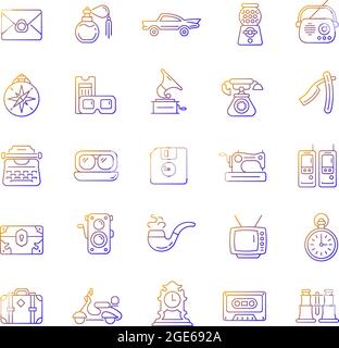 Vintage style gradient linear vector icons set Stock Vector