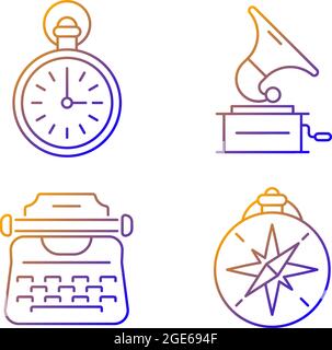Old-fashioned items gradient linear vector icons set Stock Vector