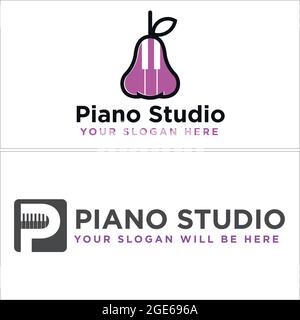 Illustration combination piano with letter P and water apple logo vector Stock Vector
