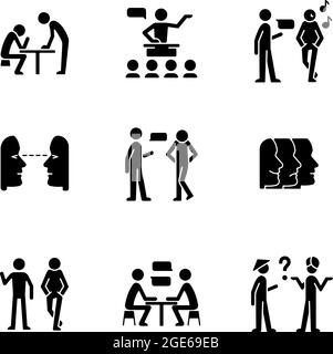 Communication process black glyph icons set on white space Stock Vector