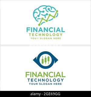 Technology financial symbol icon combination brain dot tech and with bar trading Stock Vector