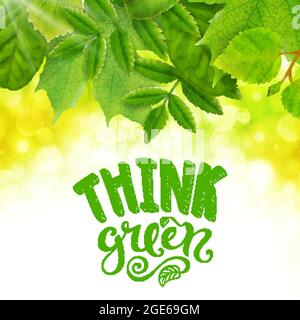 Think green poster with hand-drawn lettering, vector illustration Stock Vector