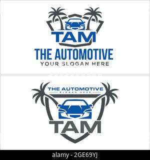Automotive with shield car and palm logo Stock Vector