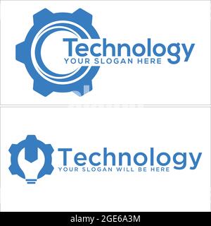 Combination gear with lamp bulb technology icon logo Stock Vector