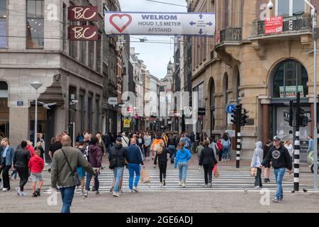 Crowds At The Kalverstraat Street At Amsterdam The Netherlands 16-8-2021 Stock Photo