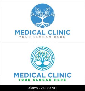 Medical clinic human icon tree with circle logo Stock Vector