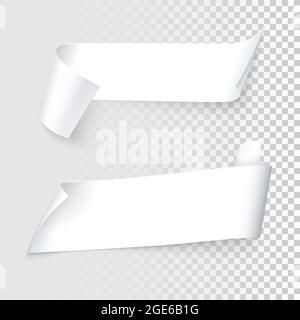 Set of realistic white paper with curled corners and shadows, isolated on transparent background, vector illustration Stock Vector