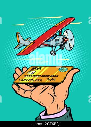 passenger small propeller aircraft, credit or debit bank card Stock Vector